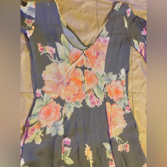 Slate & Magenta Floral Flamenco Dress Handmade in Spain-zipper,v-neck,longsleeve - Picture 10 of 16